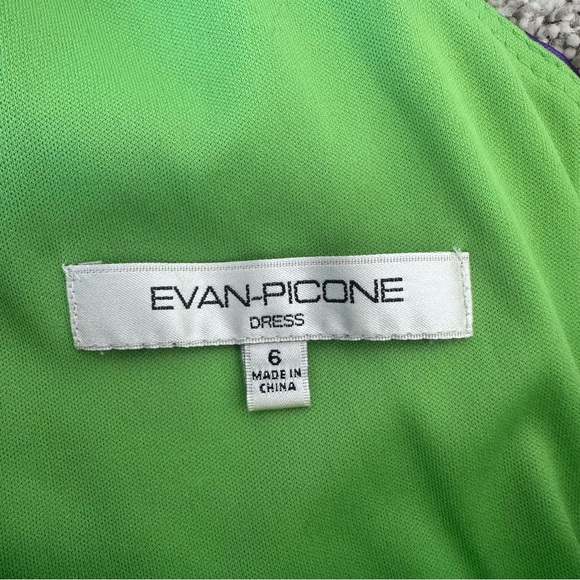 Vibrant Floral V-neck Dress Evan Picone Size 6, wedding, cocktail, chartreuse - Picture 3 of 12